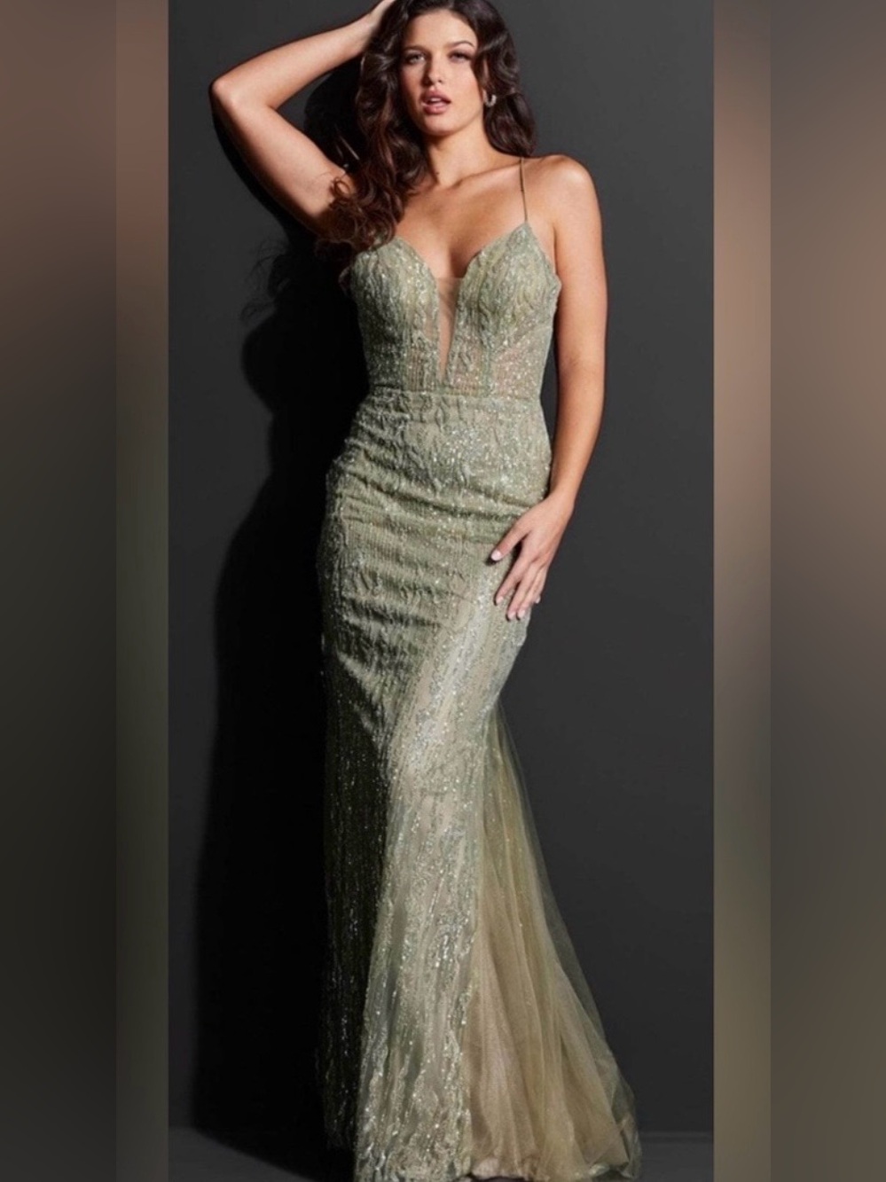 NWT JOVANI Sz 12 Olive Back Zip Lined Sm Train #39292 - Picture 9 of 13